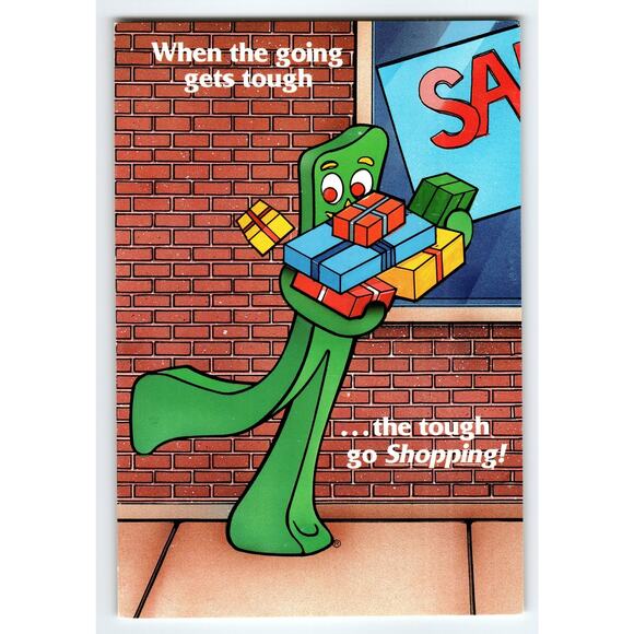 1986 Gumby Vintage Cartoon Postcard When the Going Gets Tough Shopping - Picture 1 of 2